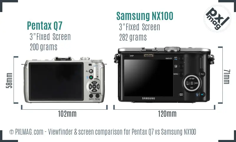 Pentax Q7 vs Samsung NX100 Screen and Viewfinder comparison
