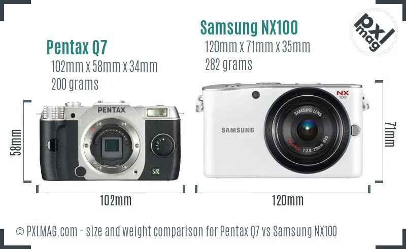 Pentax Q7 vs Samsung NX100 size comparison