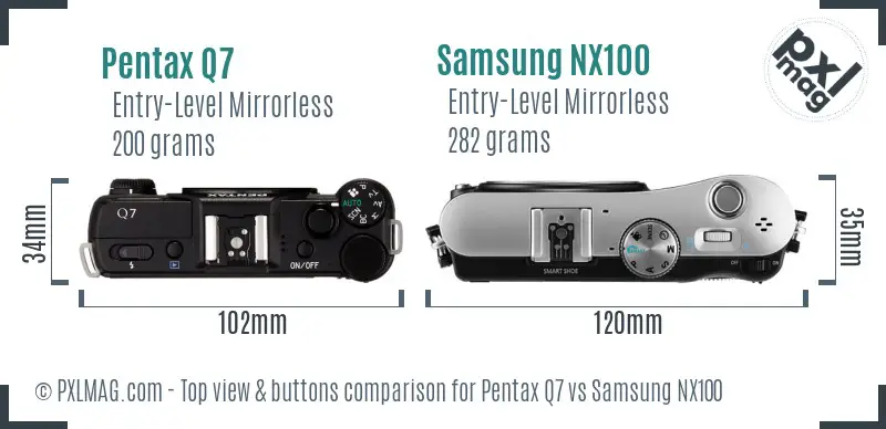 Pentax Q7 vs Samsung NX100 top view buttons comparison