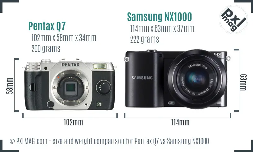 Pentax Q7 vs Samsung NX1000 size comparison Pentax Q7 vs Samsung NX1000 size comparison