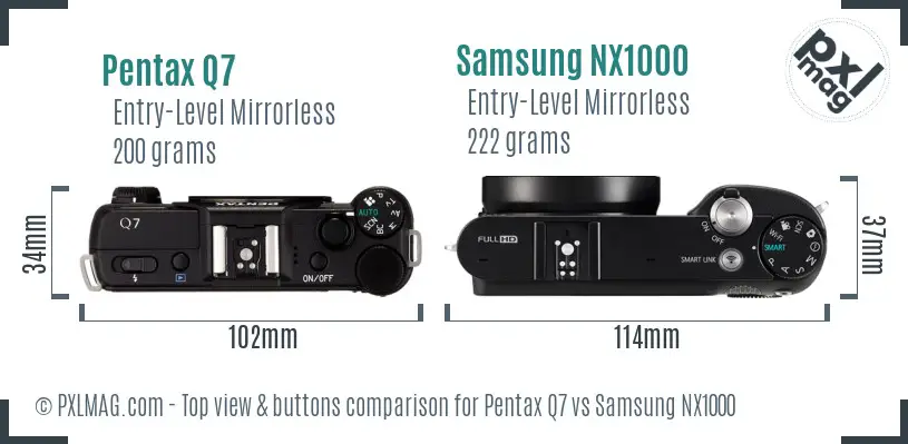 Pentax Q7 vs Samsung NX1000 top view buttons comparison Pentax Q7 vs Samsung NX1000 top view buttons comparison