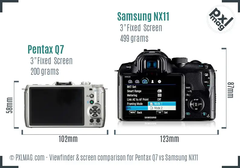 Pentax Q7 vs Samsung NX11 Screen and Viewfinder comparison