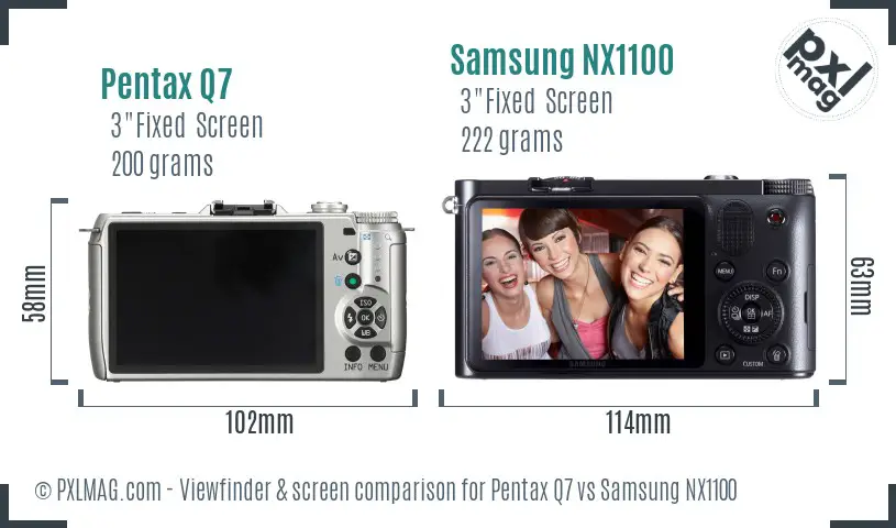 Pentax Q7 vs Samsung NX1100 Screen and Viewfinder comparison