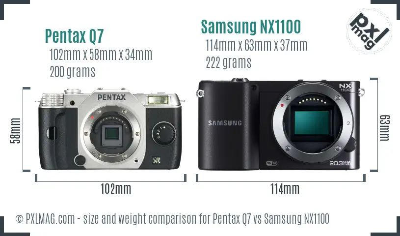 Pentax Q7 vs Samsung NX1100 size comparison