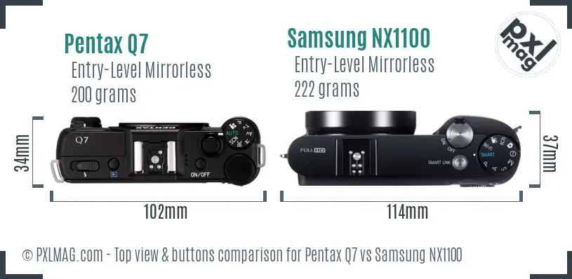 Pentax Q7 vs Samsung NX1100 top view buttons comparison