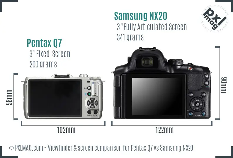 Pentax Q7 vs Samsung NX20 Screen and Viewfinder comparison