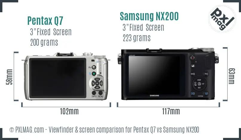 Pentax Q7 vs Samsung NX200 Screen and Viewfinder comparison