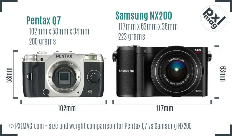 Pentax Q7 vs Samsung NX200 size comparison