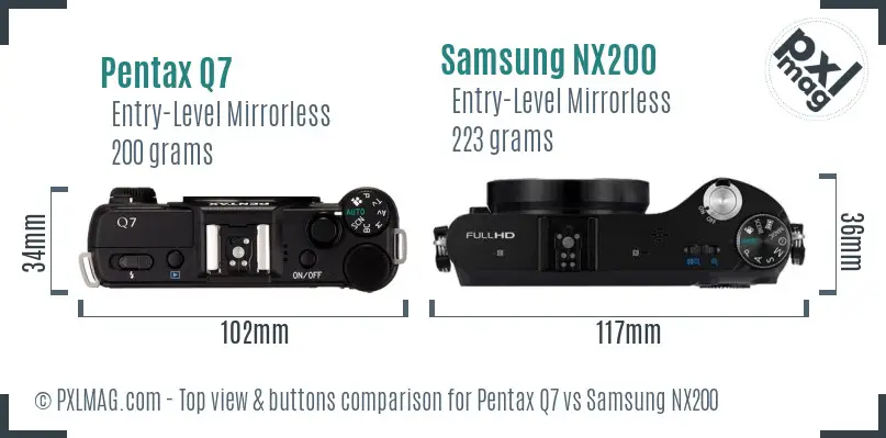 Pentax Q7 vs Samsung NX200 top view buttons comparison