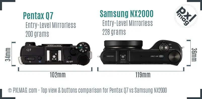 Pentax Q7 vs Samsung NX2000 top view buttons comparison Pentax Q7 vs Samsung NX2000 top view buttons comparison