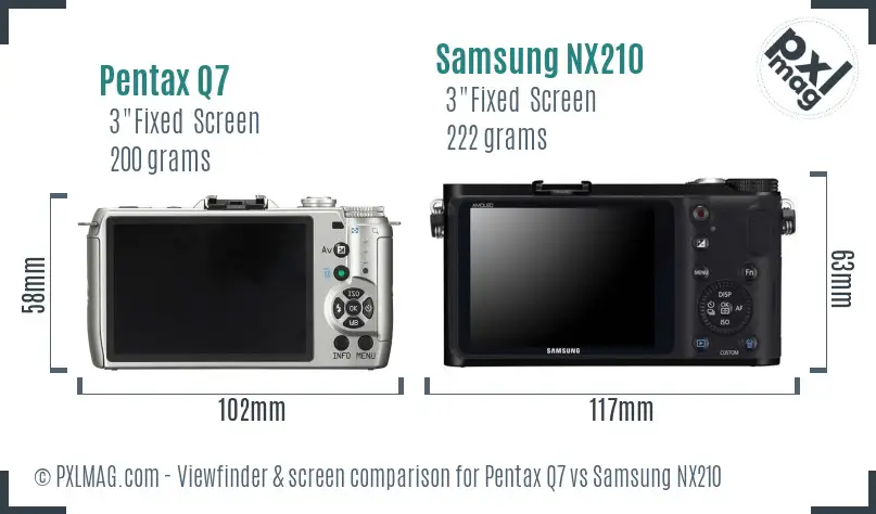 Pentax Q7 vs Samsung NX210 Screen and Viewfinder comparison