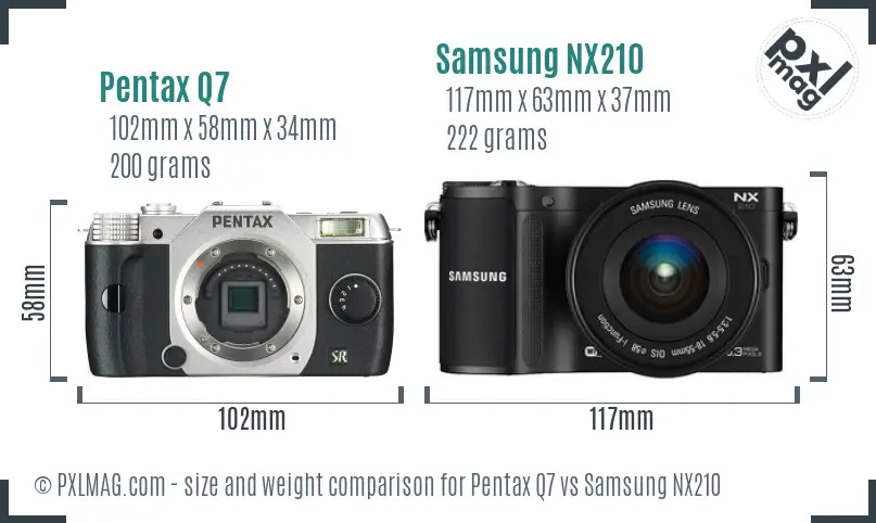 Pentax Q7 vs Samsung NX210 size comparison