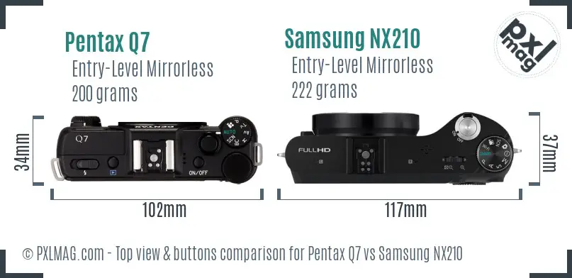 Pentax Q7 vs Samsung NX210 top view buttons comparison
