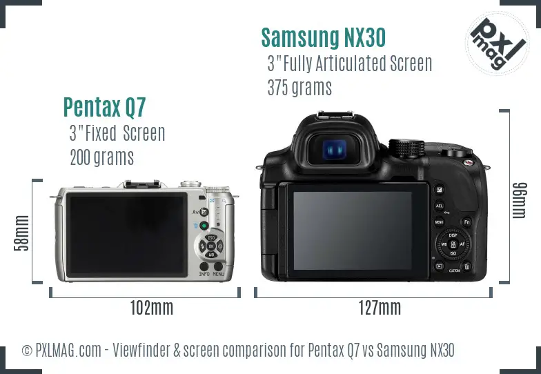 Pentax Q7 vs Samsung NX30 Screen and Viewfinder comparison