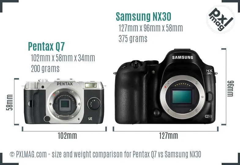 Pentax Q7 vs Samsung NX30 size comparison