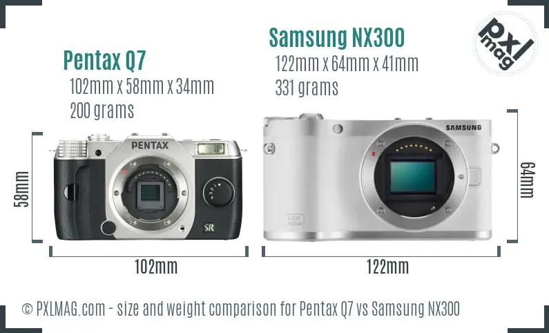 Pentax Q7 vs Samsung NX300 size comparison