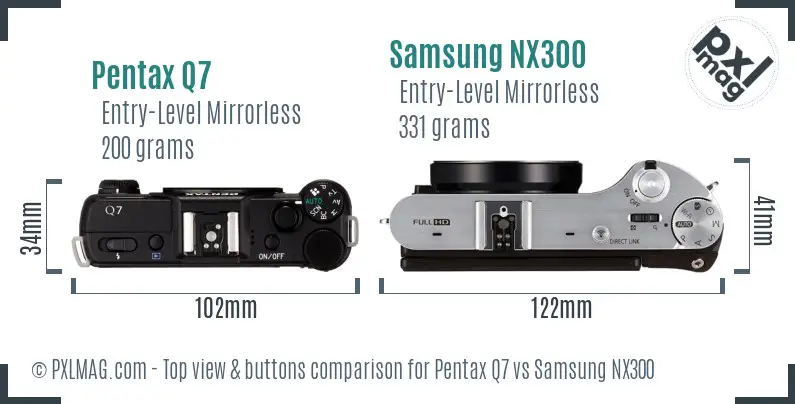 Pentax Q7 vs Samsung NX300 top view buttons comparison