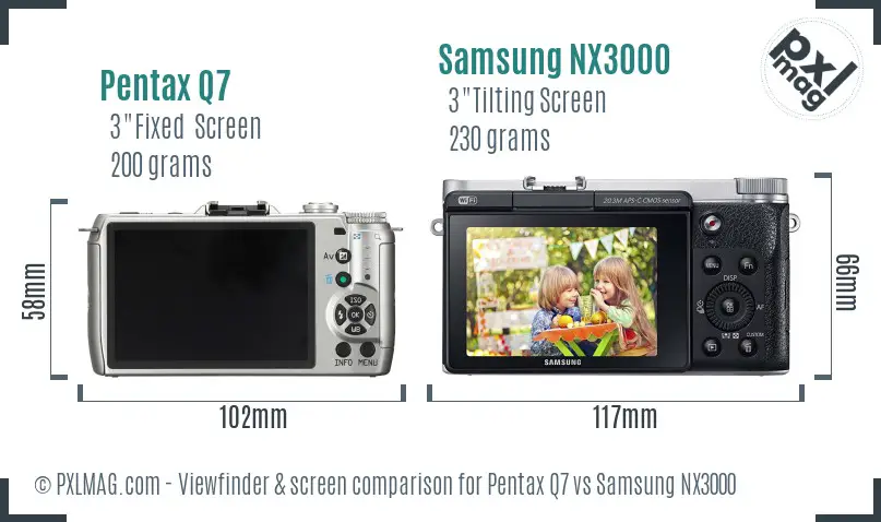 Pentax Q7 vs Samsung NX3000 Screen and Viewfinder comparison