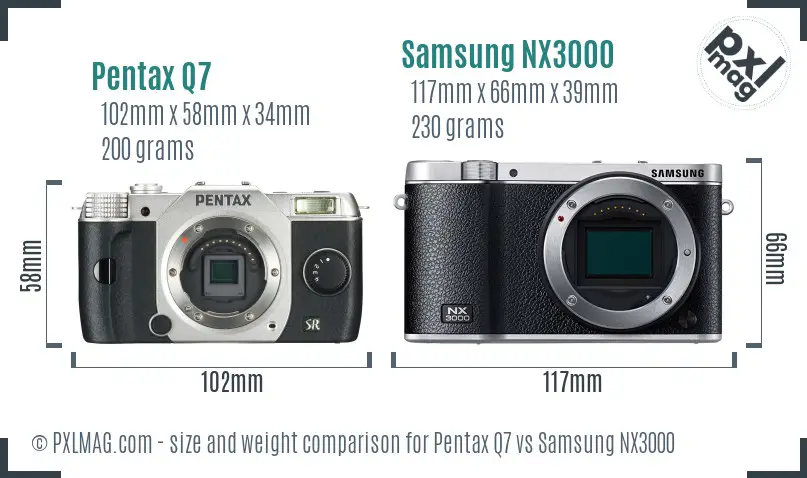 Pentax Q7 vs Samsung NX3000 size comparison