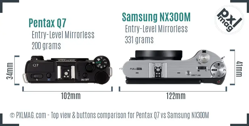 Pentax Q7 vs Samsung NX300M top view buttons comparison