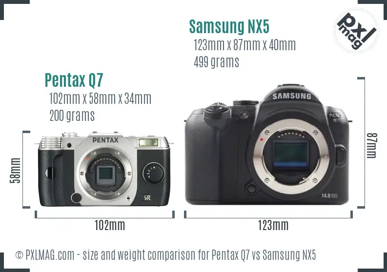 Pentax Q7 vs Samsung NX5 size comparison