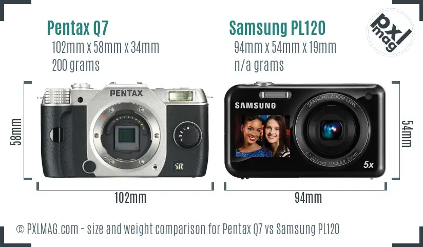 Pentax Q7 vs Samsung PL120 size comparison Pentax Q7 vs Samsung PL120 size comparison