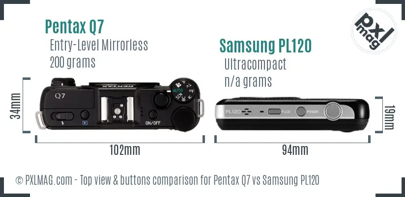Pentax Q7 vs Samsung PL120 top view buttons comparison Pentax Q7 vs Samsung PL120 top view buttons comparison