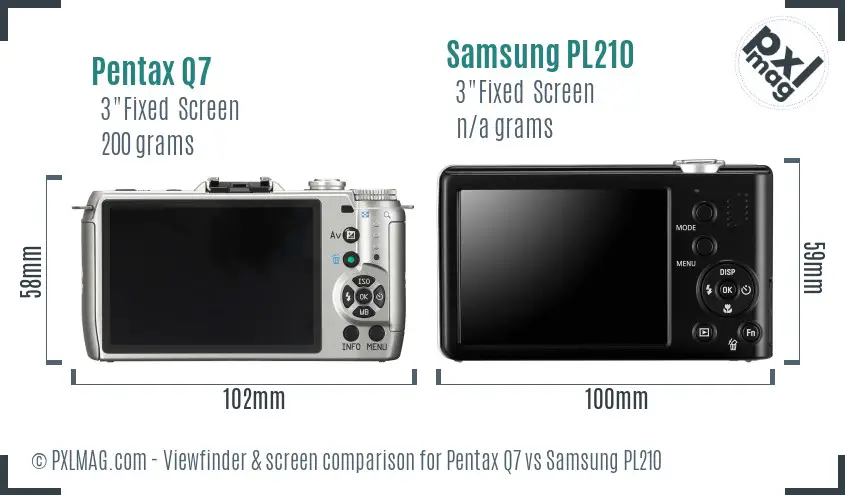 Pentax Q7 vs Samsung PL210 Screen and Viewfinder comparison