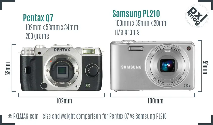Pentax Q7 vs Samsung PL210 size comparison