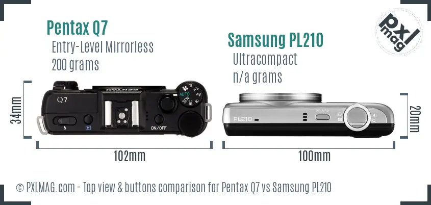 Pentax Q7 vs Samsung PL210 top view buttons comparison