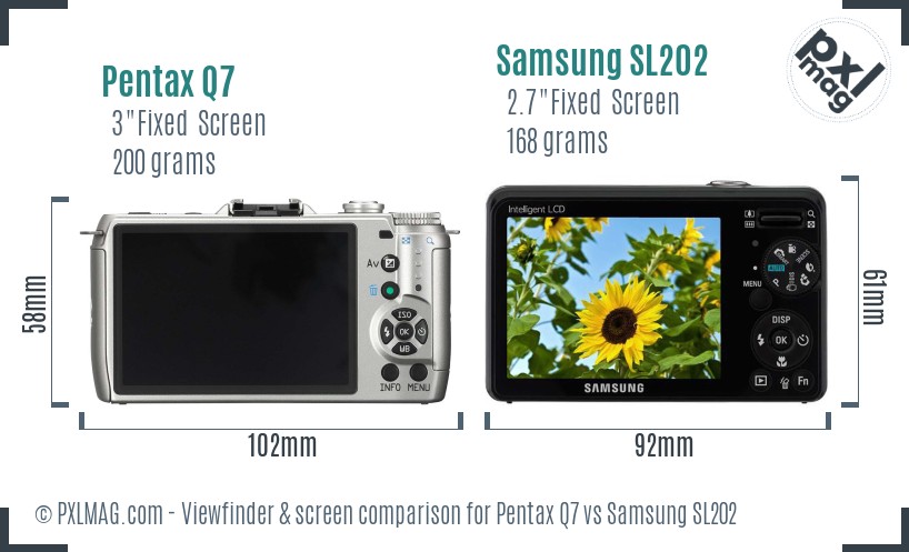 Pentax Q7 vs Samsung SL202 Screen and Viewfinder comparison