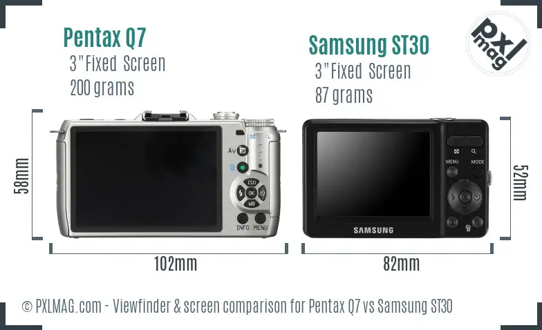 Pentax Q7 vs Samsung ST30 Screen and Viewfinder comparison