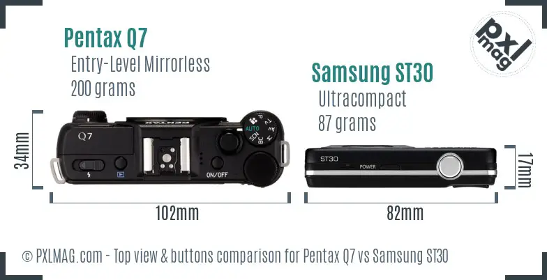 Pentax Q7 vs Samsung ST30 top view buttons comparison