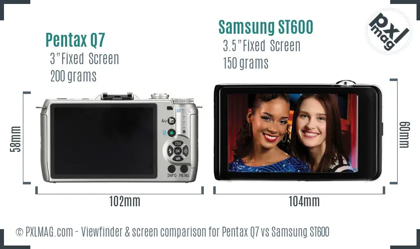 Pentax Q7 vs Samsung ST600 Screen and Viewfinder comparison