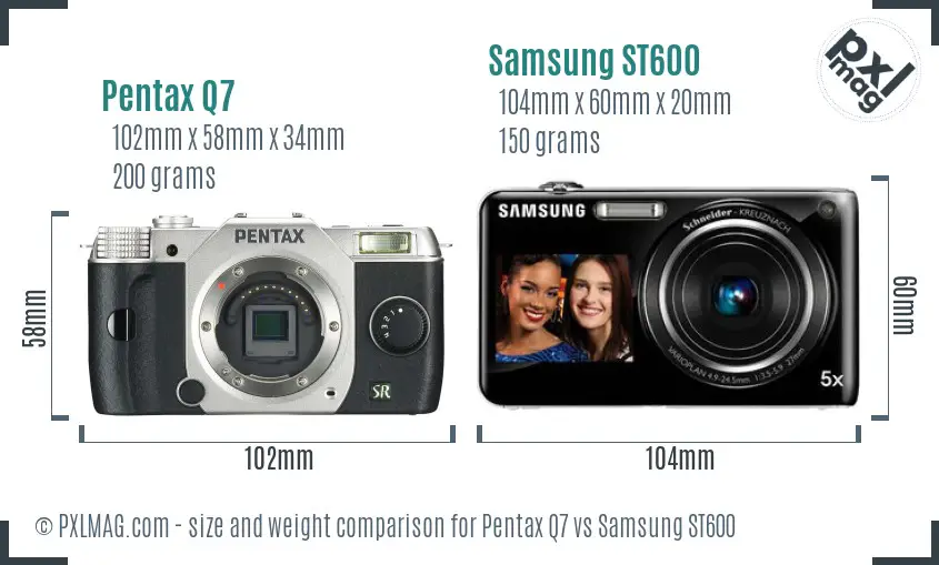 Pentax Q7 vs Samsung ST600 size comparison