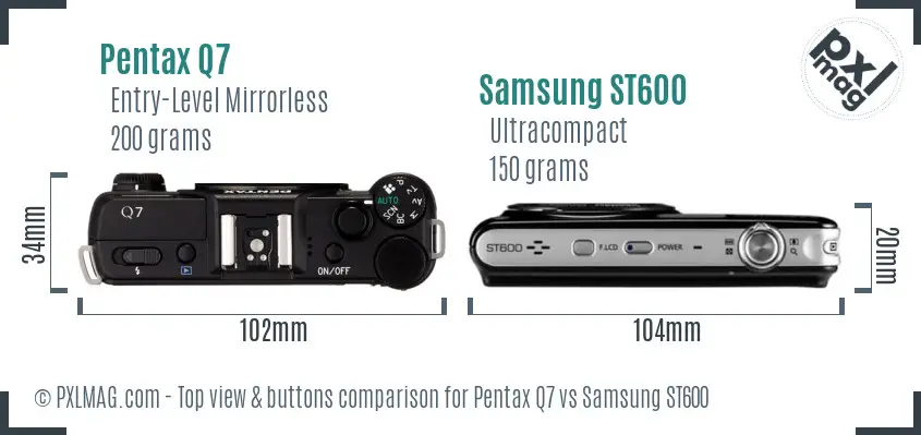 Pentax Q7 vs Samsung ST600 top view buttons comparison