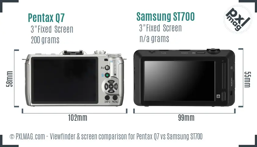 Pentax Q7 vs Samsung ST700 Screen and Viewfinder comparison