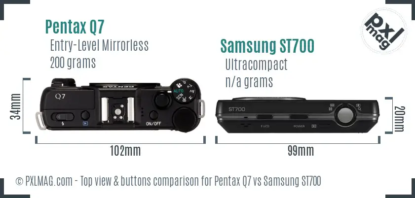 Pentax Q7 vs Samsung ST700 top view buttons comparison