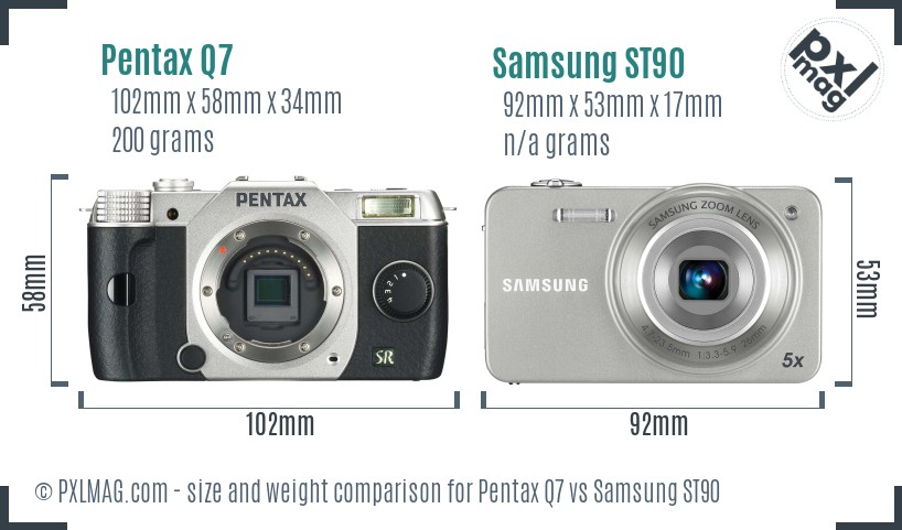 Pentax Q7 vs Samsung ST90 size comparison