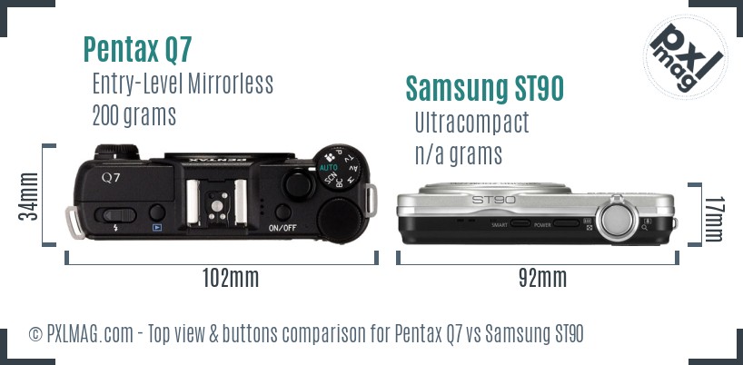 Pentax Q7 vs Samsung ST90 top view buttons comparison