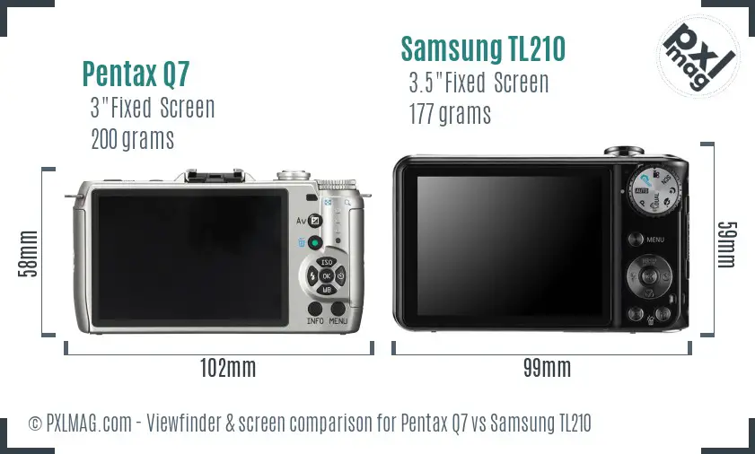 Pentax Q7 vs Samsung TL210 Screen and Viewfinder comparison