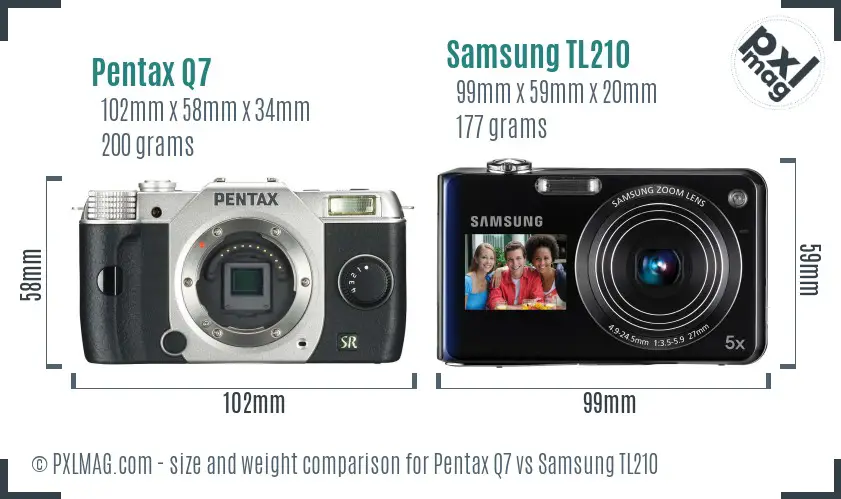 Pentax Q7 vs Samsung TL210 size comparison