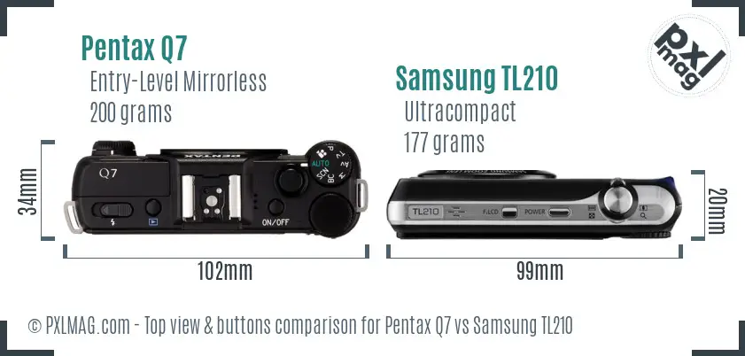 Pentax Q7 vs Samsung TL210 top view buttons comparison