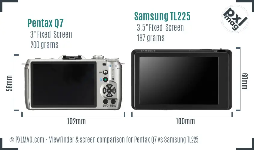 Pentax Q7 vs Samsung TL225 Screen and Viewfinder comparison