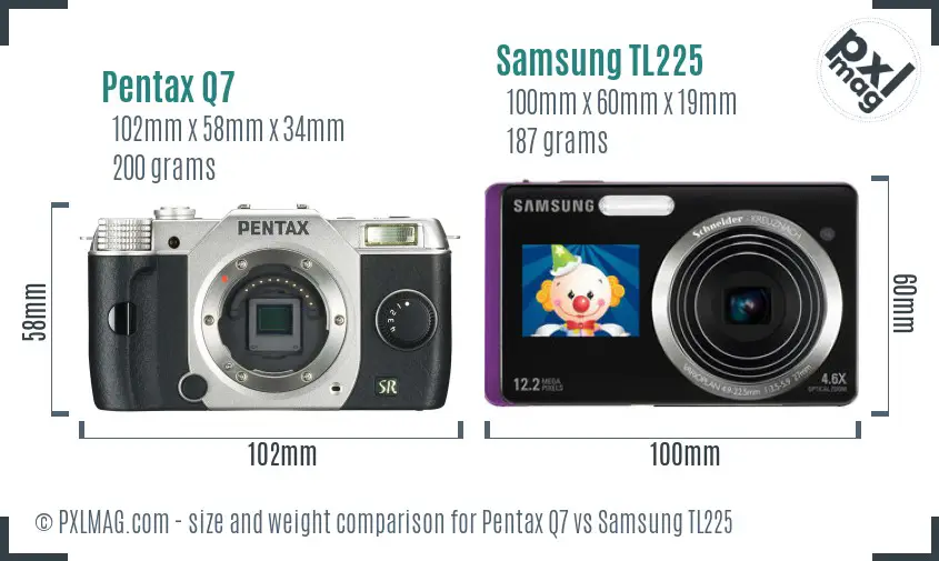 Pentax Q7 vs Samsung TL225 size comparison