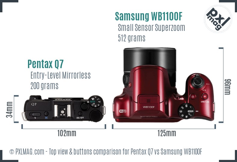 Pentax Q7 vs Samsung WB1100F top view buttons comparison