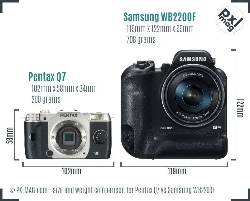 Pentax Q7 vs Samsung WB2200F size comparison