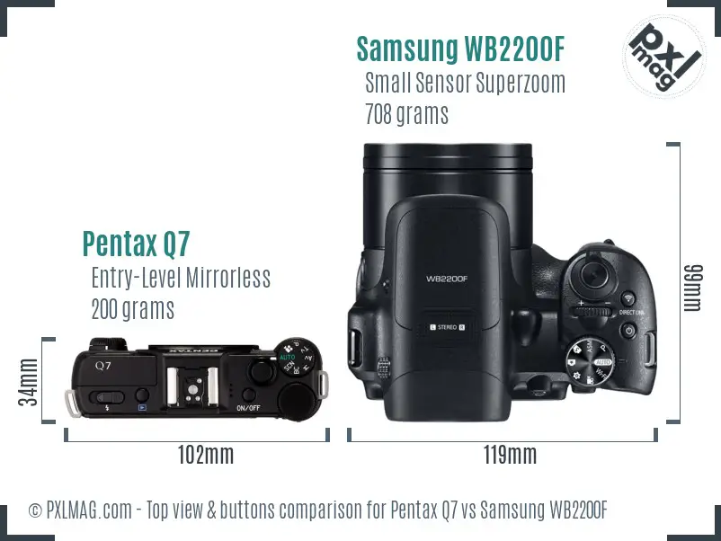 Pentax Q7 vs Samsung WB2200F top view buttons comparison