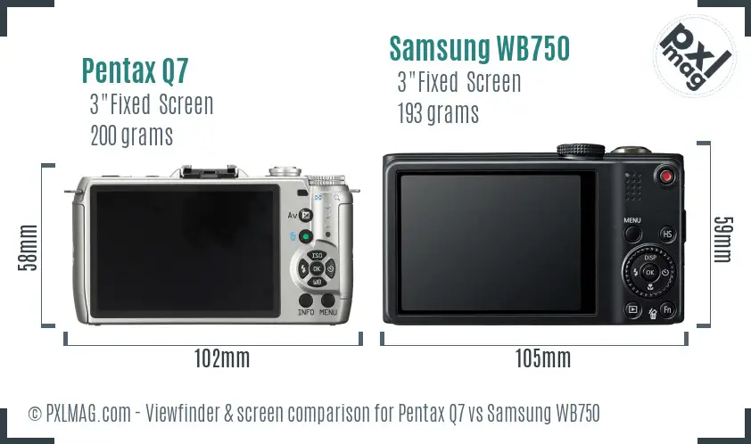 Pentax Q7 vs Samsung WB750 Screen and Viewfinder comparison