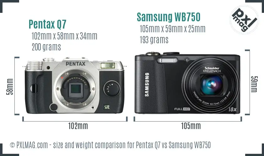 Pentax Q7 vs Samsung WB750 size comparison